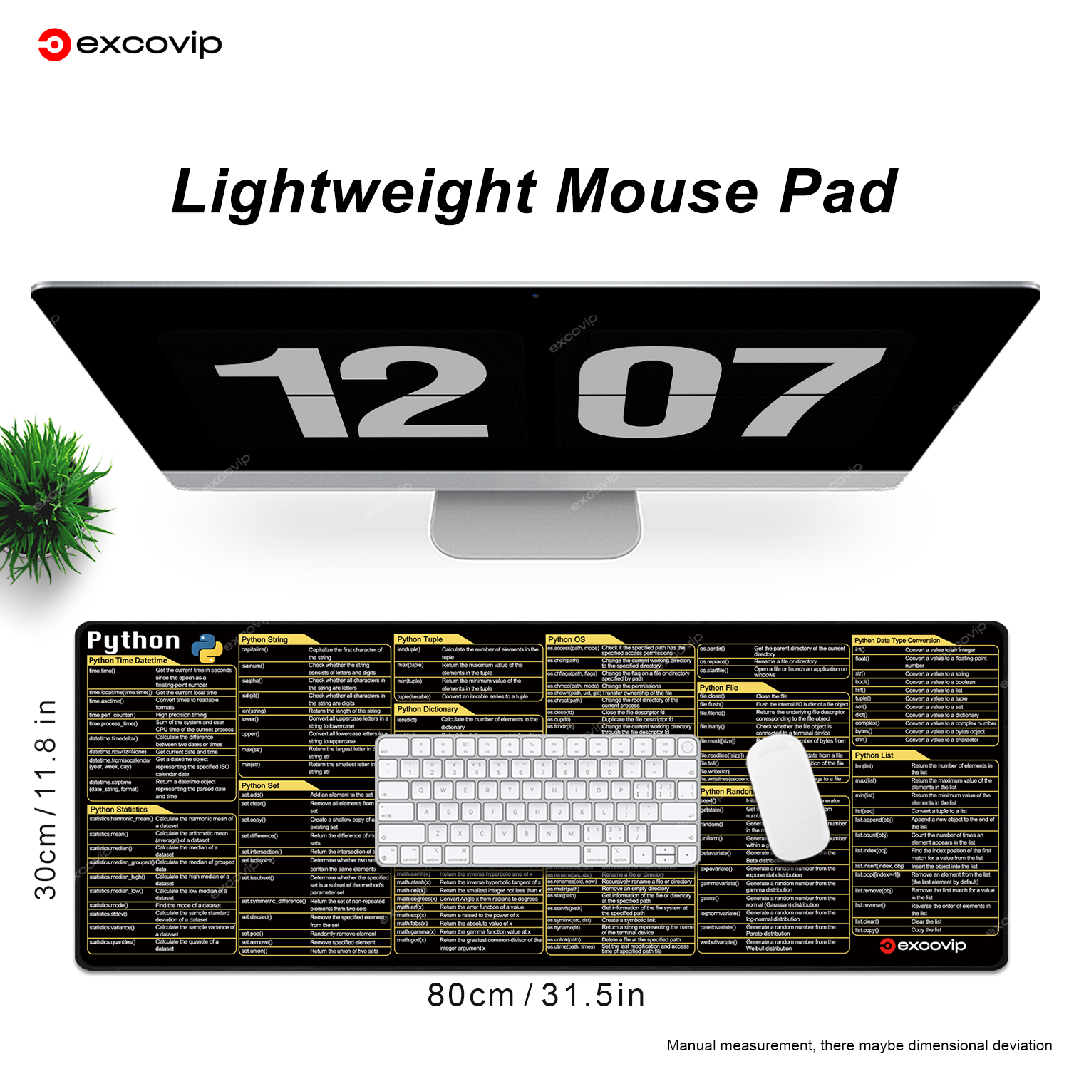 EXCO Python Programing Mouse Pad Large Shortcuts Cheat Sheet Keyboard Mousepad Stitched Edge Non-Slip Base Desk Mat for Engineer