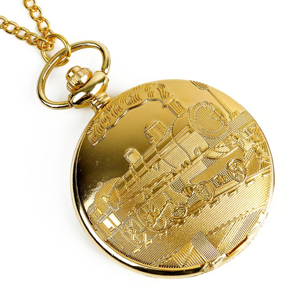 Large Pocket Watch Golden Locomotive Retro Pocket Watch Classic Men'S Women'S Quartz Pocket Watch
