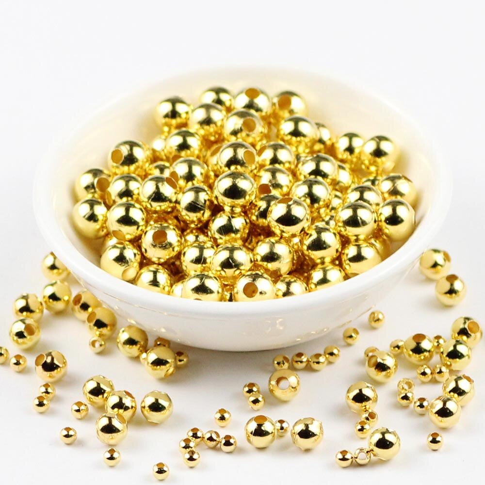 Cuentas de metal plateadas JHNBY doradas 2/3/4/5/6/8MM espaciador redondo de hierro cuentas sueltas para la elaboración de collar y brazaletes de joyería accesorios DIY: Gold plated / 8mm 50pcs