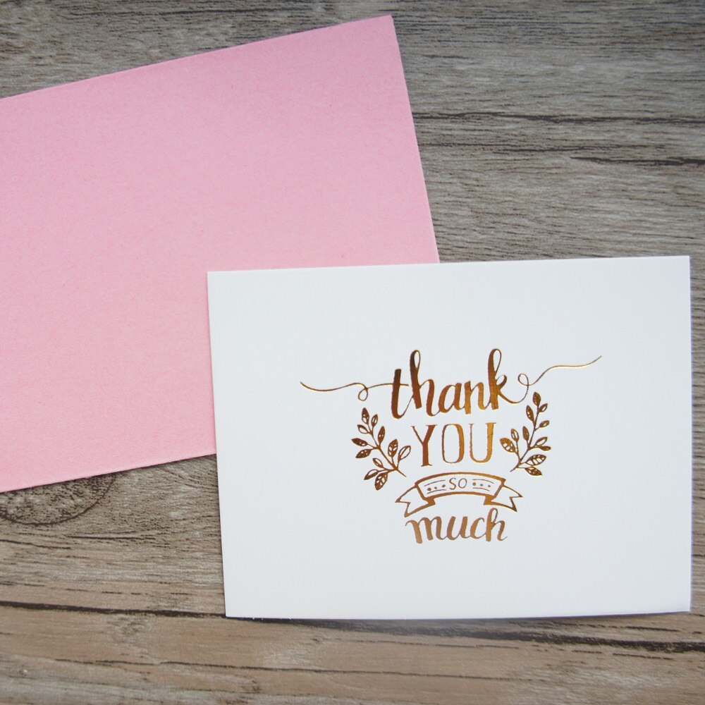 multi-use 25pcs Mini thank you Card gold with pink envelope Scrapbooking party invitation cards