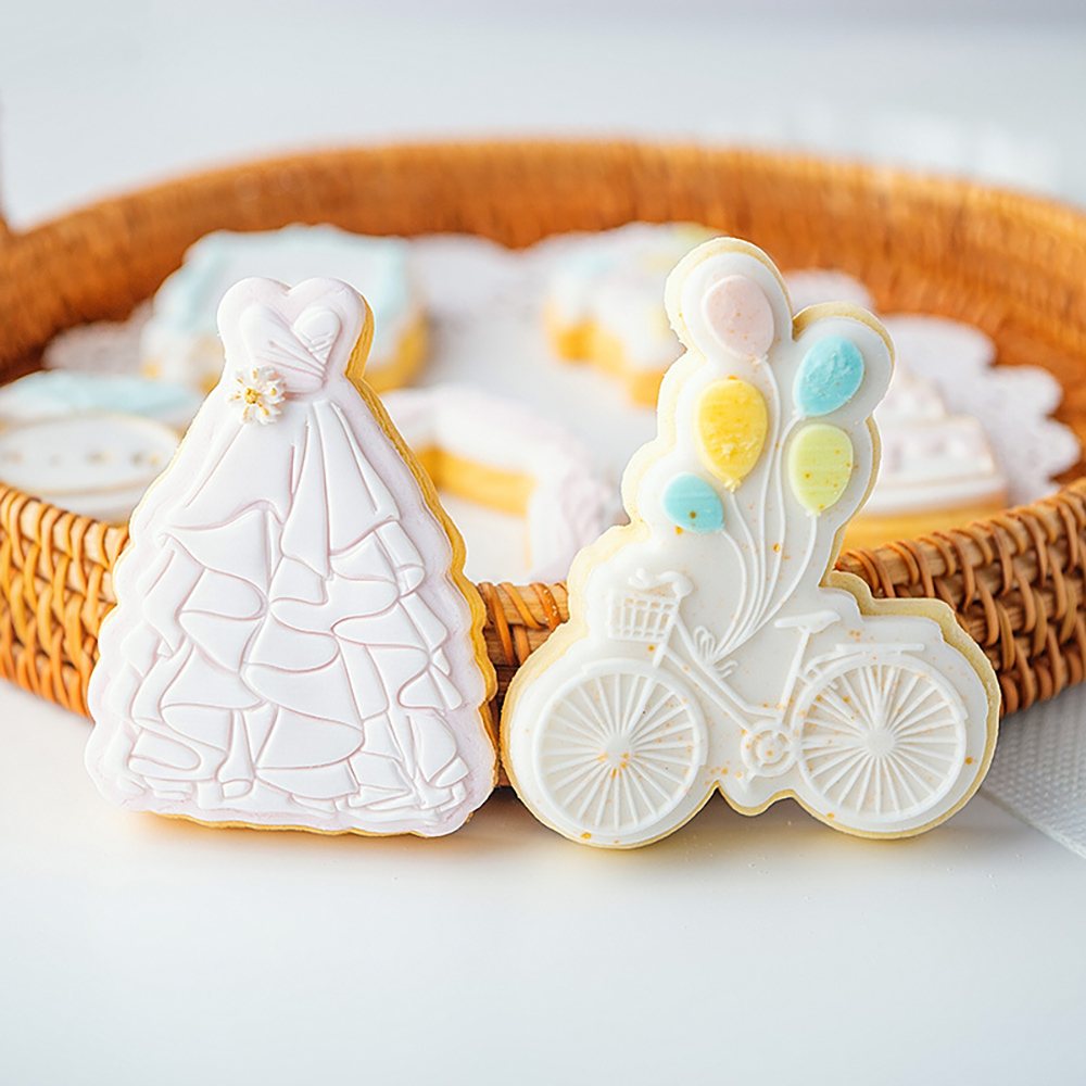 Cortadores de émbolo de galletas de cumpleaños para novio de boda, molde de pastel de Fondant, herramientas de decoración de pasteles de Sugarcraft, sello de galletas