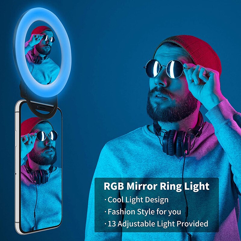 Bfollow – anneau lumineux LED 4.2 ", 15W, RGB, avec miroir de maquillage, pour Selfie, téléphone, appareil photo, tablette, ordinateur portable, vidéo