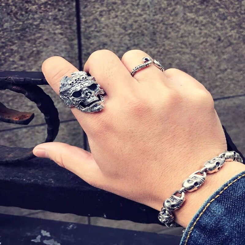 Mens Cool Boys Stainless Steel Skull Ring Vintage Punk Titanium Biker Jewelry