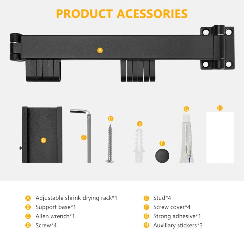 1.2m Folding Clothes Hanger Wall Mount Retractable Cloth Drying Rack Indoor &amp; Outdoor Space Save Aluminum Home Hotel Clothesline