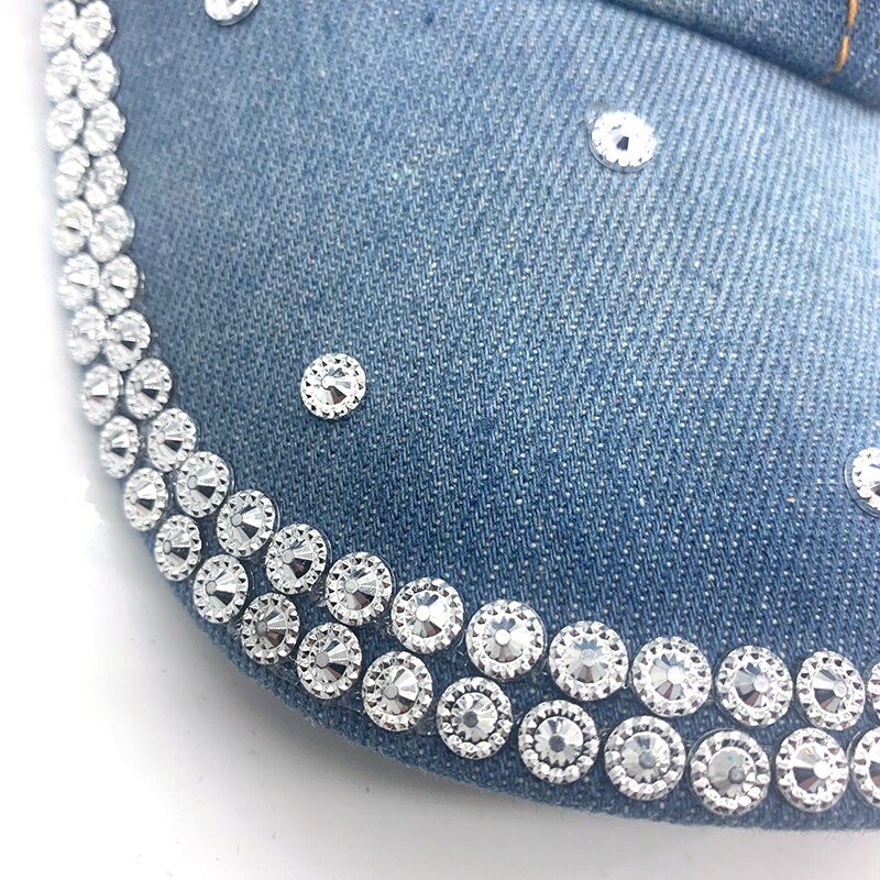 Cool Denim Baseball Cap Rhinestone Hip Hop Adjustable Snapback Hat Gorra For Women