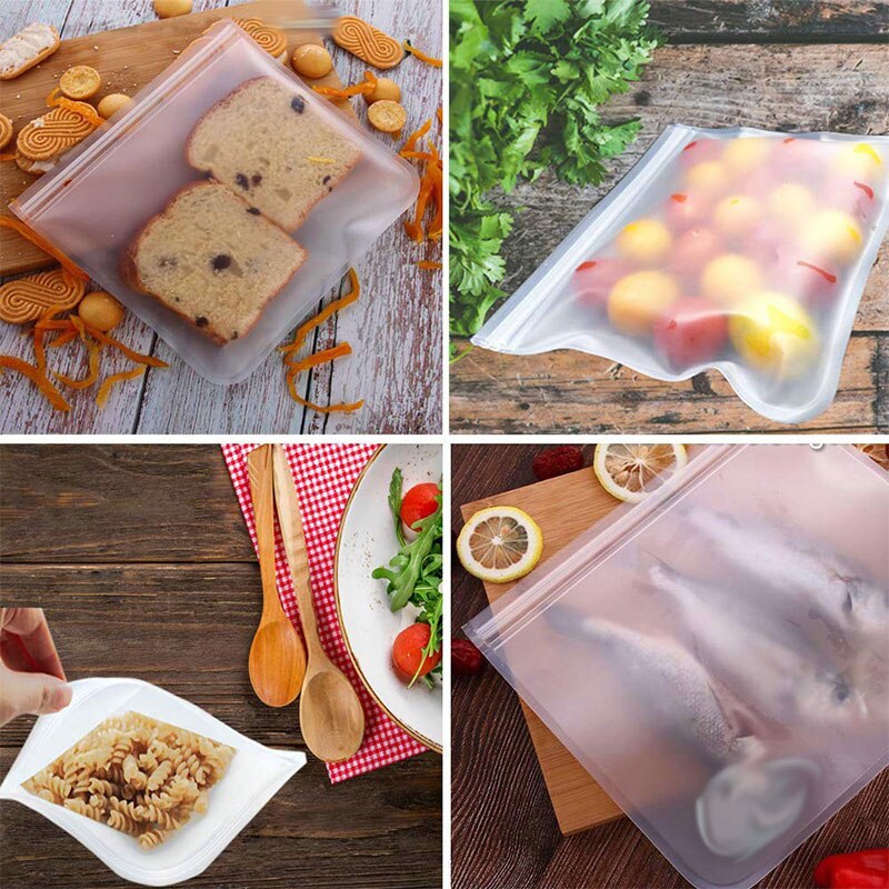 Bolsa reutilizable de silicona para alimentos, paquetes de PEVA para mantener la comida fresca, frutas, a prueba de fugas, con cierre, esmerilada, 12 unidades/juego