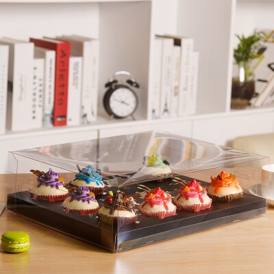 Scatola per Cupcake - 10 Set - Coperchio Trasparente - 2/4/6/12 Griglie - Contenitore in Plastica per Mini Muffin e Biscotti