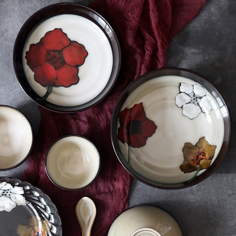 Japanese and Korean ceramic tableware set fish plate soup bowl noodle bowl rice bowl home plate deep plate dinner plate