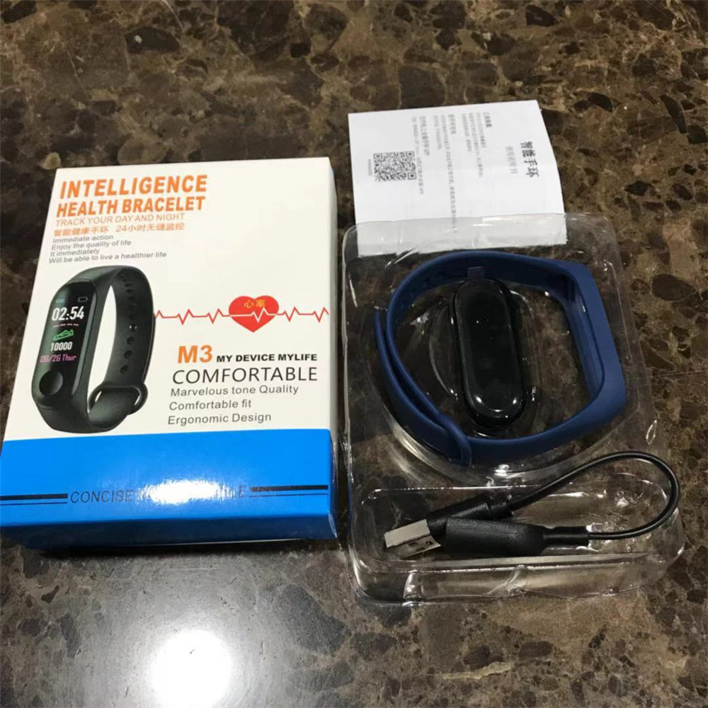 M3 intelligent Bracelet Bluetooth heart rate blood pressure sleep monitor step waterproof exercise smart wristband: Blue wire charging