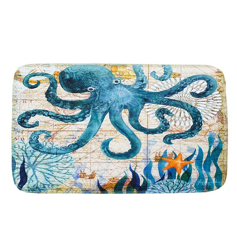 Havstil skildpadde blæksprutte bademåtte flanelhval badeværelse skridsikkert måttedekoration hjemdekoration søhest dørmåtte badmat tapis de bain: 2