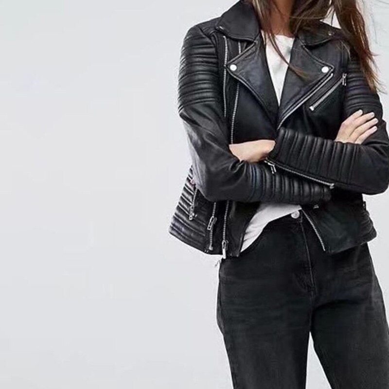 Fitaylor-chaquetas de piel sintética para mujer, ropa de calle para mujer, abrigo negro de manga larga, con cremallera para motorista, prendas de vestir