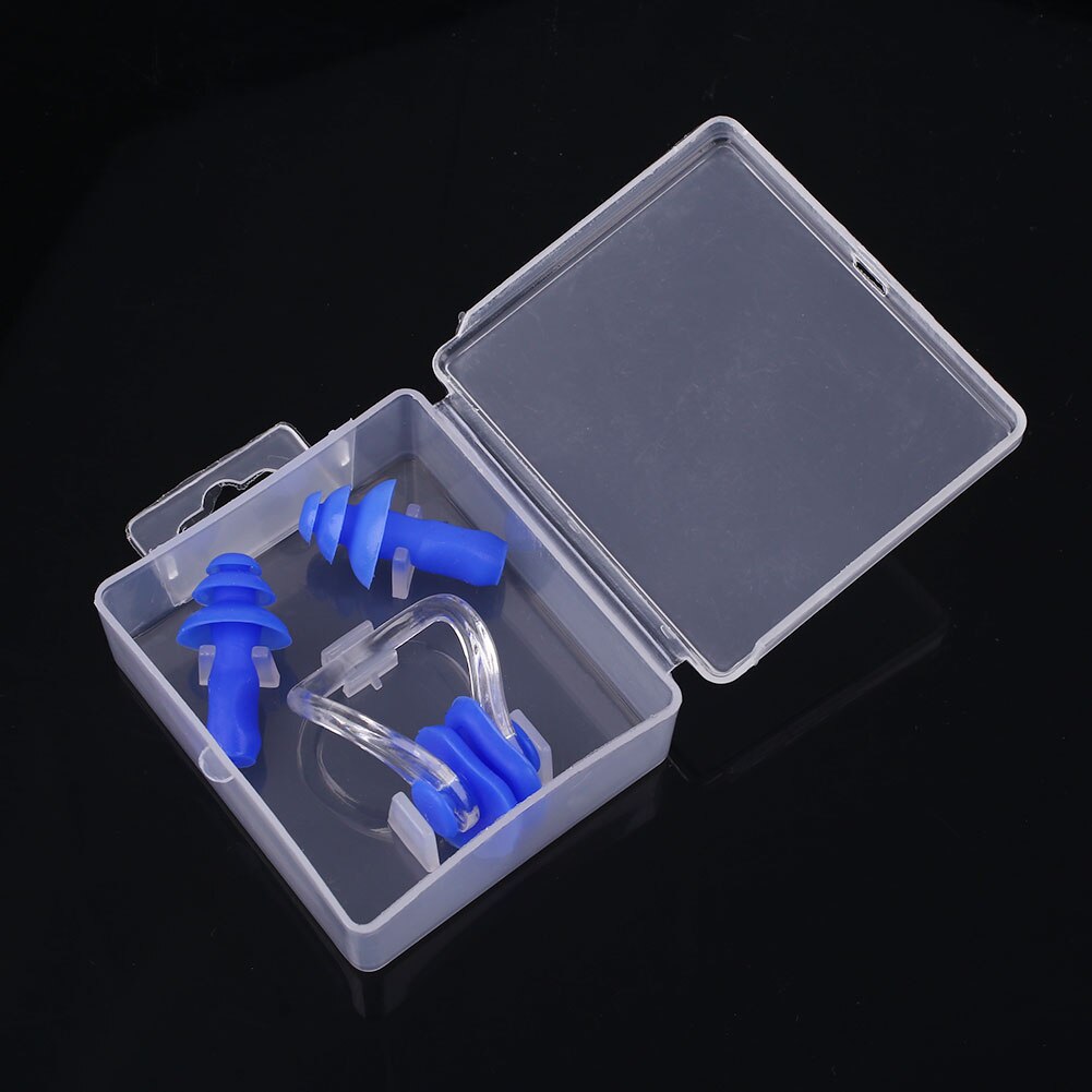 Silicone Anti-Water Oordopjes Neusklem Zwemmen Waterdichte Kit Surf Duiken Box Set Zwembad Accessoires Water Sport: blue