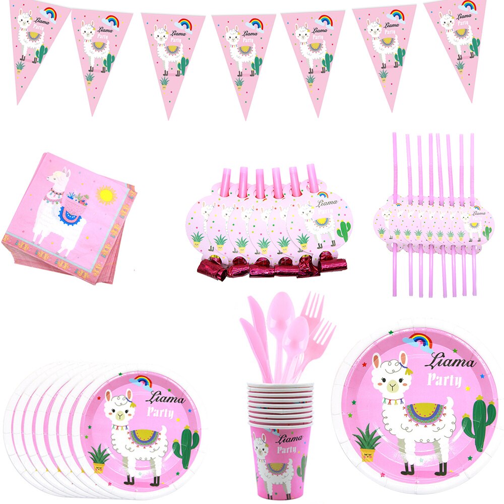 Llama Cactus – vaisselle jetable à motif d'alpagas, assiettes, gobelets, serviettes, décorations pour fête prénatale