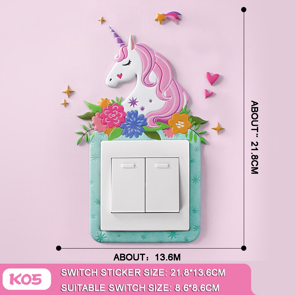 3D cartoon style switch sticker Home Decor Kids Room Decoration Stickers With Fairy Tale Animal Style Luminous Wall Sticker: K05