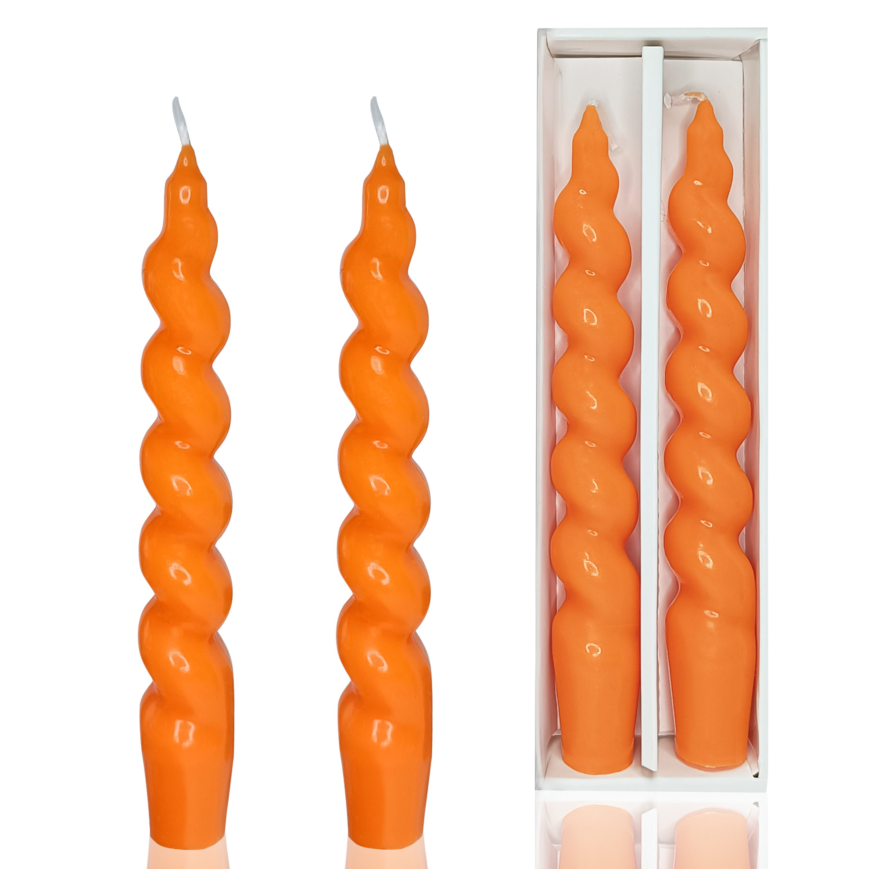 Set of 2 Spiral Taper Dinner Candles Unscented Twisted Candlesticks for Home Decor: Orange