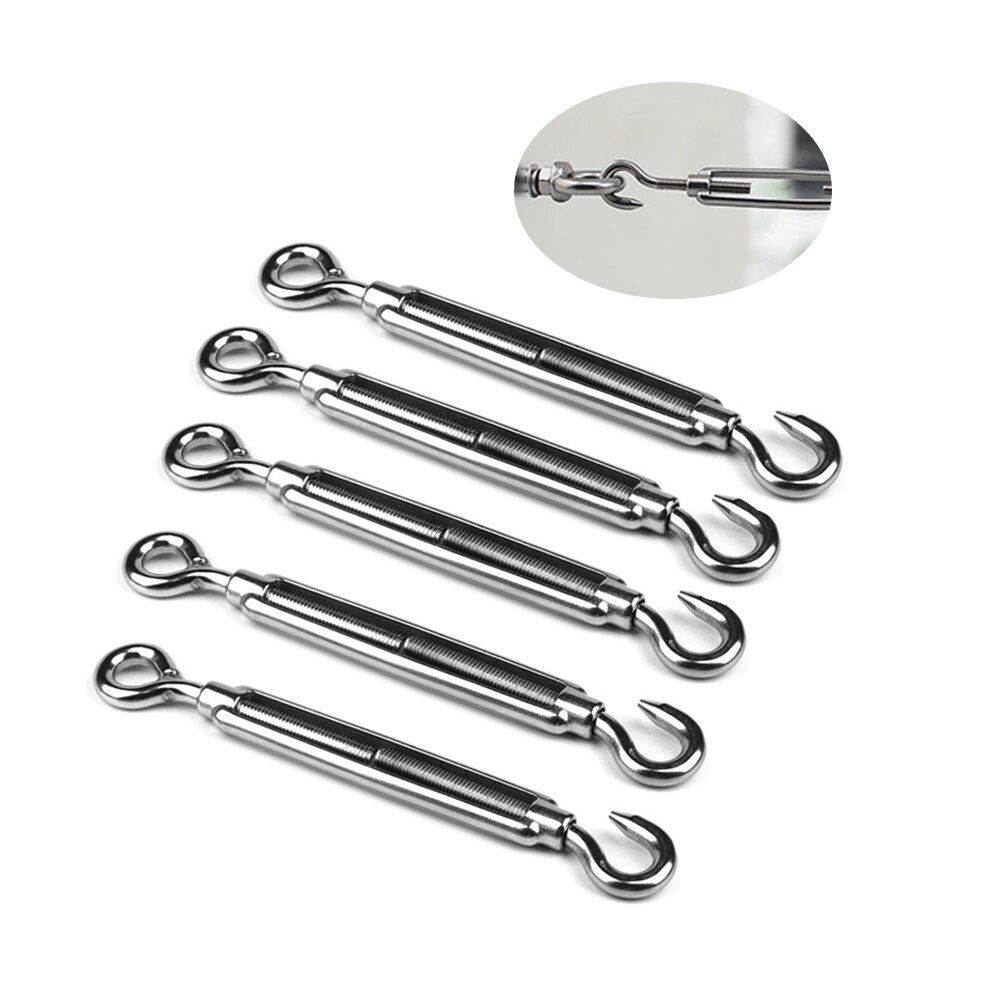 Stainless Steel Turnbuckle Adjustment Hook Eye Screw Wire Rope Tensioning Tightener Tight Cable Screw Connector: 5pcs M4