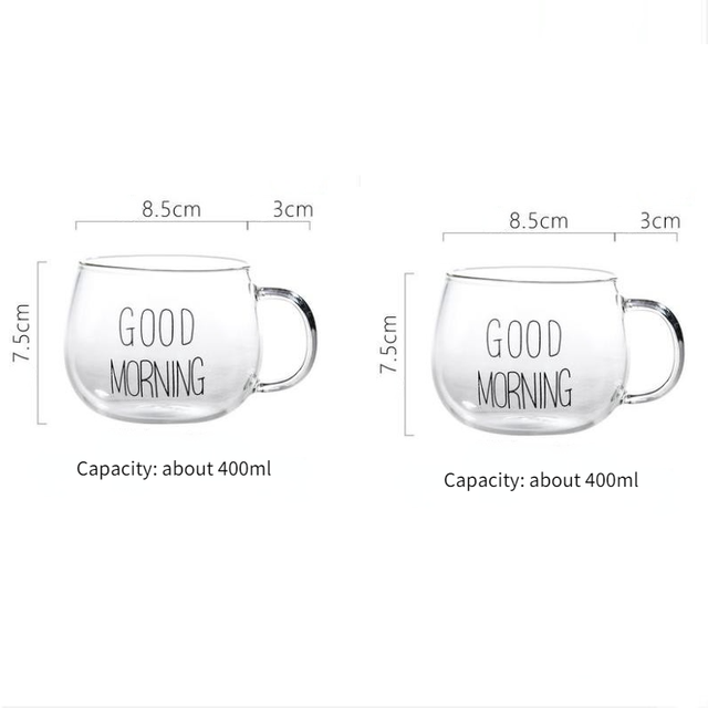 1/2/4PC Good Morning Milk Tea Coffee Yogurt Oat Cup Cocktail Glass Crystal Mugs Letter Printed Mug Transparent with Lip: 2PC black letter
