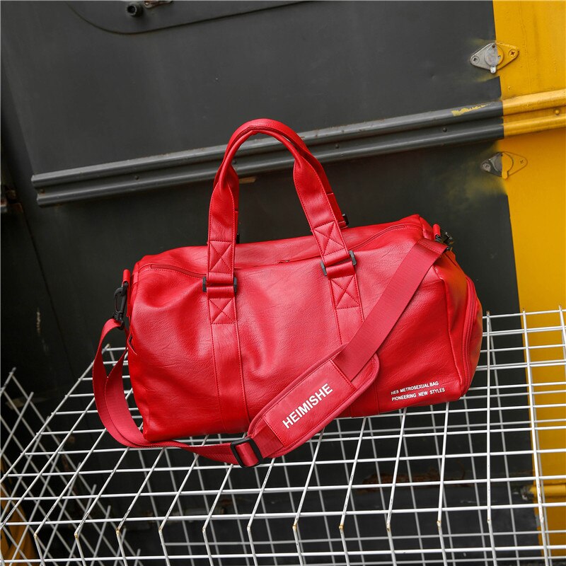 Sport fitness tassen voor dames sporttas pu zachte handtas mannen en vrouwen trainingstas multifunctionele reistas schouderbagage: Rood groot