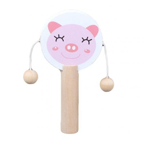 Cartoon Animal Wooden Handheld Musical Rattle Drum Shaker Education Baby Toy: white