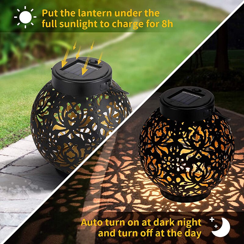 Outdoor Solar Lantern, Solar Table Lamp, Hanging, Waterproof, for Garden, Courtyard, Patio-ABUX