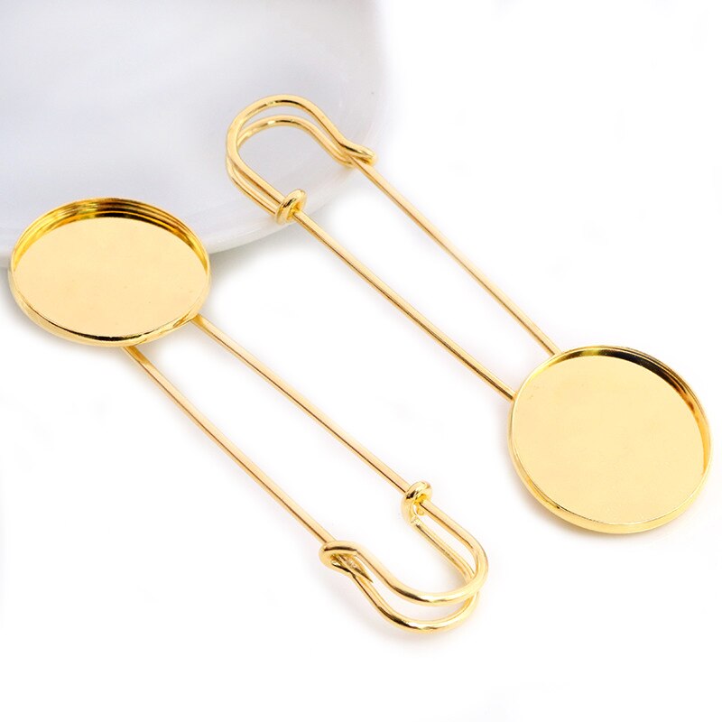 5 Pcs 25 Mm 20 Mm 18 Mm Binnenmaat Heldere Verzilverd Verguld Brons Broche Pin Eenvoudige Stijl cabochon Basisafstelling Hanger: Gold / 25mm