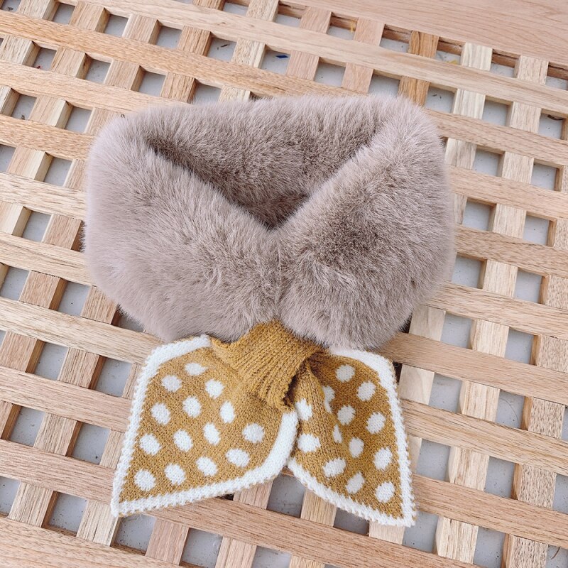 Winter Kids Scarf Boys Girls Warm Solid Knitted Plush Polka Dot Fur Scarf Children Thicken Neck Collar Snood Scarves: K