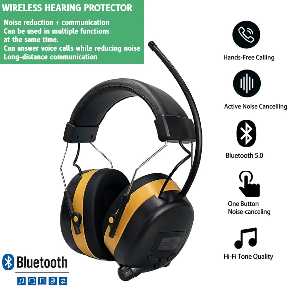 Nuevos auriculares de protección auditiva Bluetooth 5,3 mejorados con Radio FM, orejeras de seguridad NRR de 25dB para cortar y talleres