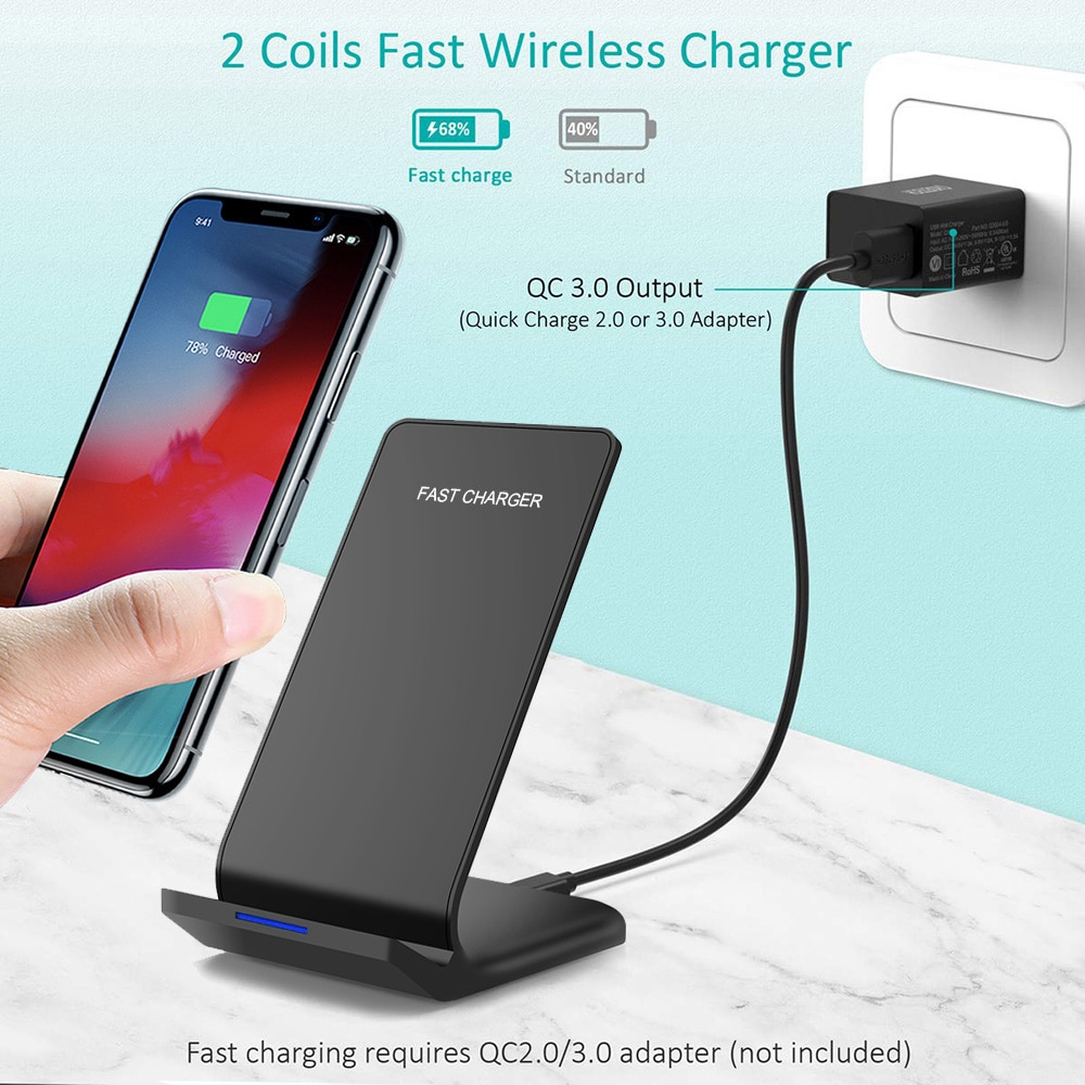 FDGAO 15W Qi Wireless Charger For Samsung S20 S10 S9 Note 10 9 Fast Charging Stand For iPhone 11 Pro X XS Max XR Huawei P40 Pro