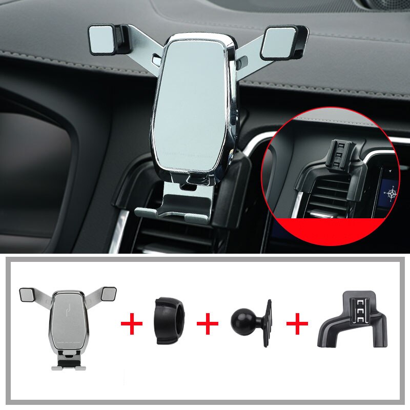Auto Telefoon Houder Voor Volvo Xc90 Accessoires Interieur Air Vent Mobiele Telefoon Stand Navigatie Beugel: silver