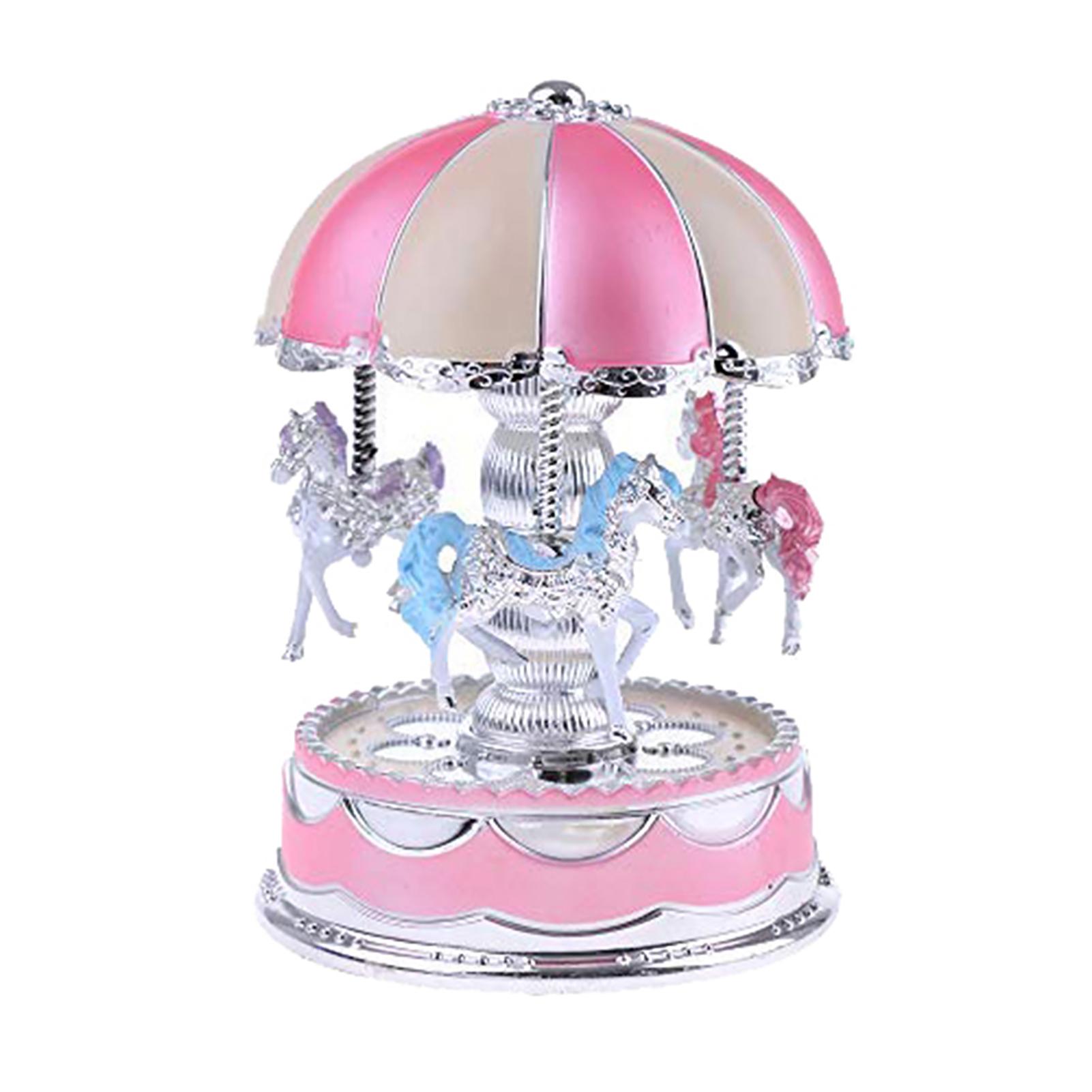 SALES！！ Carousel Cartoon Horses LED Music Box Birthday Ornament Decoration Toy