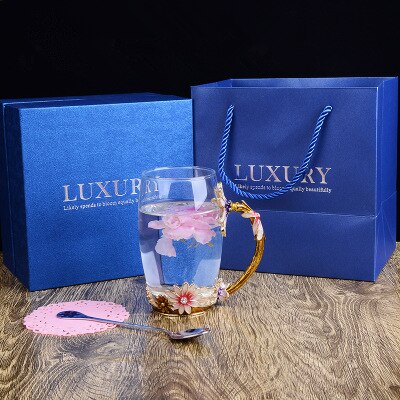 Luksus 3d blomster emalje duftende te kop kaffe vinglas udsøgt festival kasse europæisk stil romantik vasos de cristal: B 350ml høj