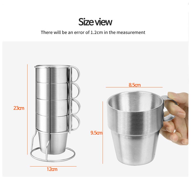 reutilizable doble capa Anti-escald de acero inoxidable apilable taza de agua café Set con soporte de taza tazas Set fácil de limpiar