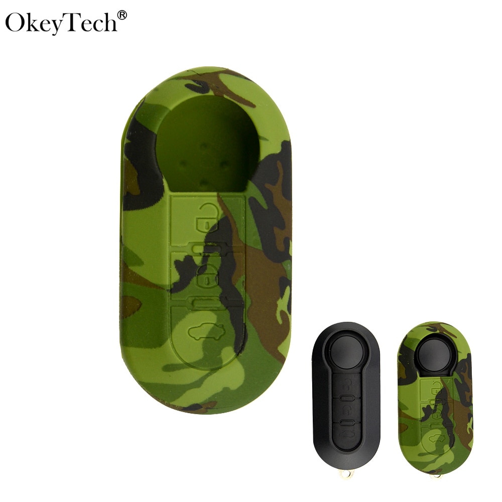 Okeytech 3 -knapper blødt silikone bilnøgle cover passer til fiat 500 nøgle cover blank fob shell bildele biltilbehør