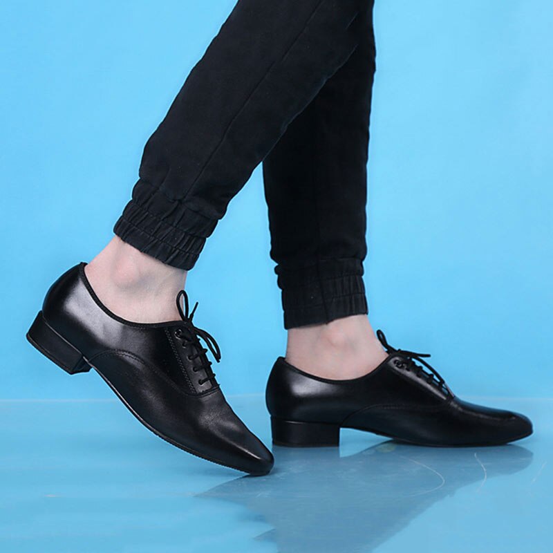 Echt Leer Mannen Salsa Latin Dansschoenen Zwarte Zachte Zool Outdoor Jongen Moderne Ballroom Tango Dansen Schoenen Maat 38- 45 Hakken 3 Cm