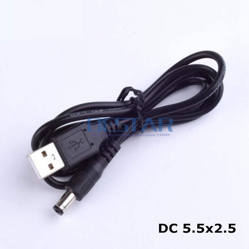 Zwart DC Stekker Adapter USB Converteren Naar DC 5.5*2.5/5.5*2.5mm 5.5mm x 2.5mm 5.5mm/2.5mm Jack opladen power Kabel 1 M 3FT