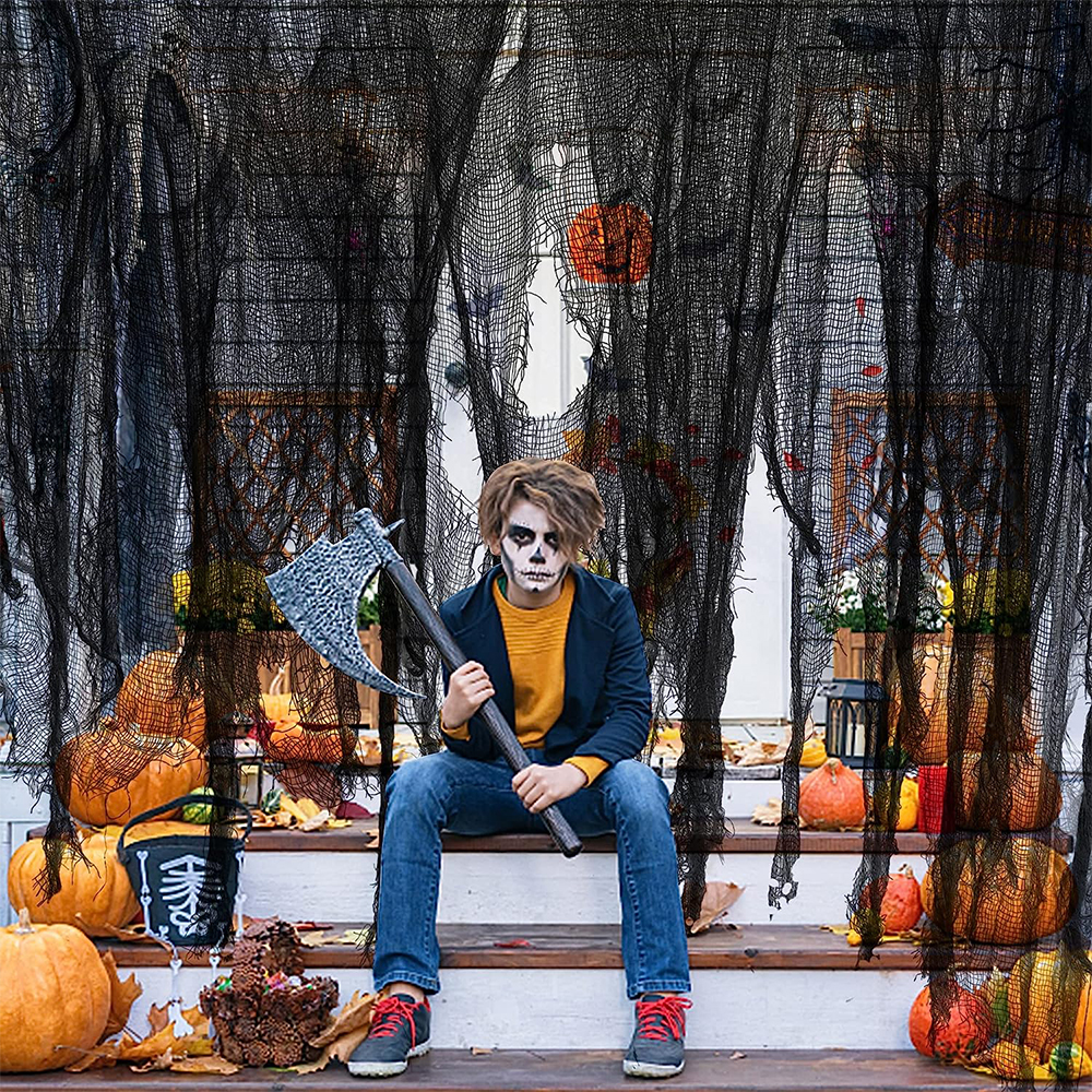 Halloween-dekorasjon svart-hvitt skummelt stoff skummelt gasbind stoff vindu dørdeksel skummel fest skrekk hus rekvisitter halloween-gunst