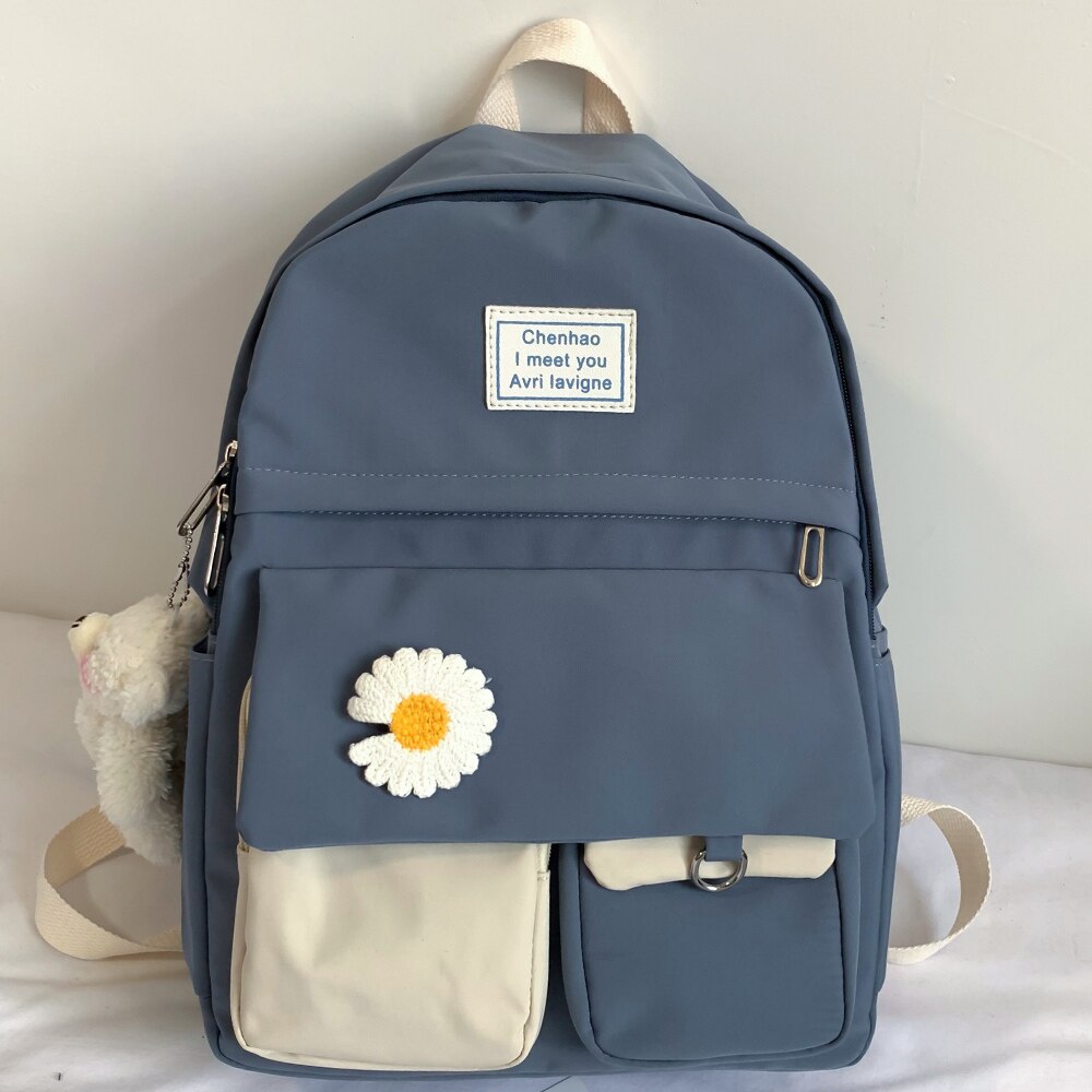 Hochschule Schüler Damen Nette Rucksack Frauen Blume Weibliche Schule Taschen Buch Kawaii Rucksack Nylon Mädchen modisch Bagpack: Blau / mit Bär
