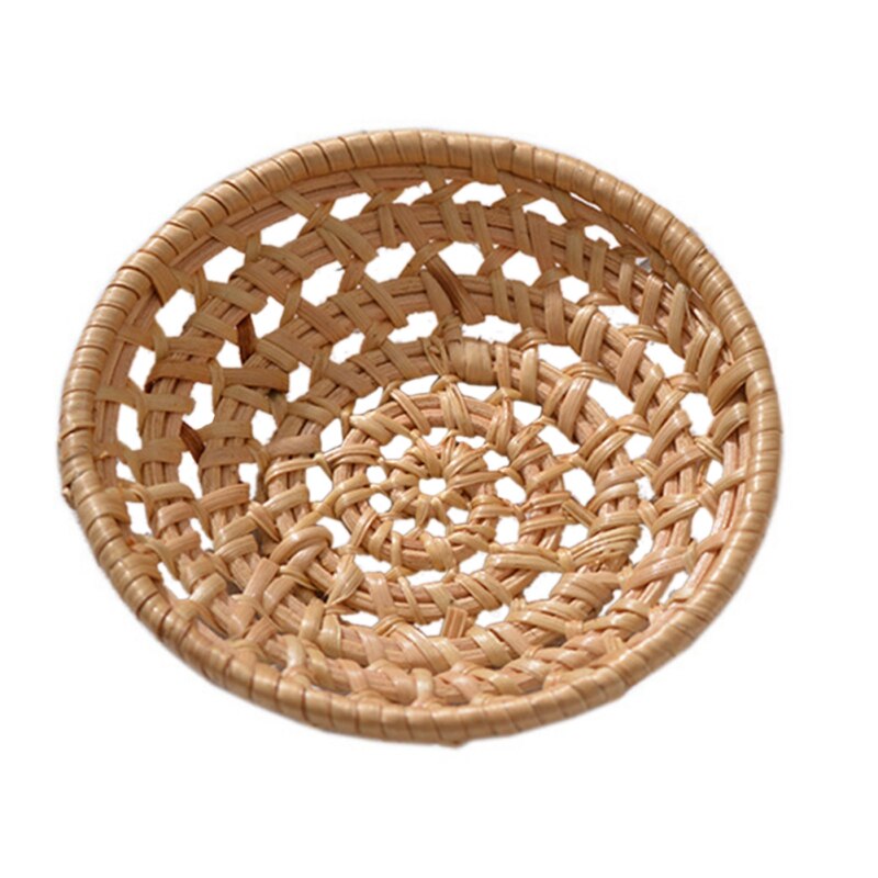 Rattan Lagerung Tray Runde Korb Hand-Woven Tablett Weidenkorb Brot Obst Lebensmittel Frühstück Display: S