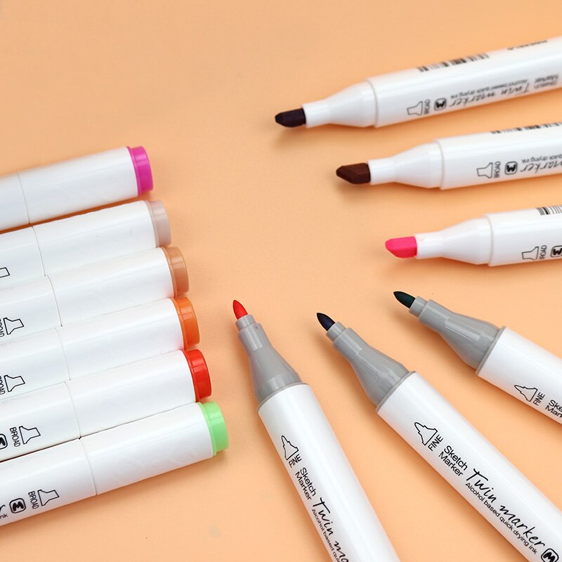 MOKEELO Markers Double Heads Triangle Pen Set 12/18/24/36/48 Colors Painting Marker Student Anime Hand-painted Color Pens 895