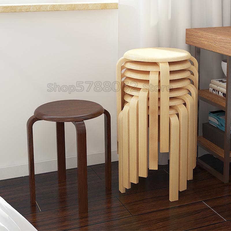 Dining Stool Solid Wooden Stool with anti slip Pad Heavy Bearing Chair Rounded Edge Sitting