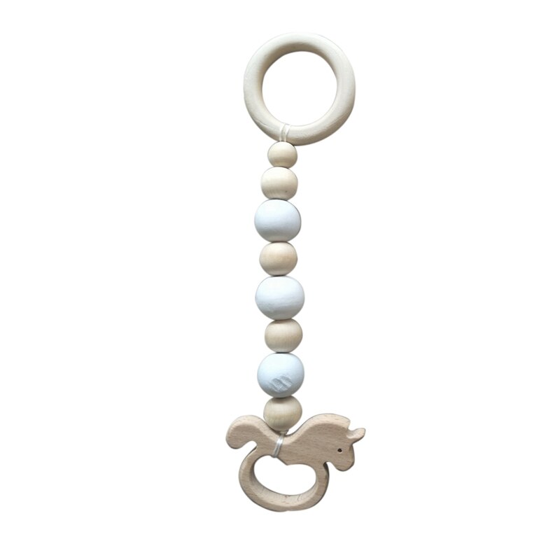3Pcs Holz Ring Baby Beißring Aktivität Spielen Gym Perlen Tier Anhänger Rasseln Baby Spielzeug Schutz Sensorischen Spielzeug