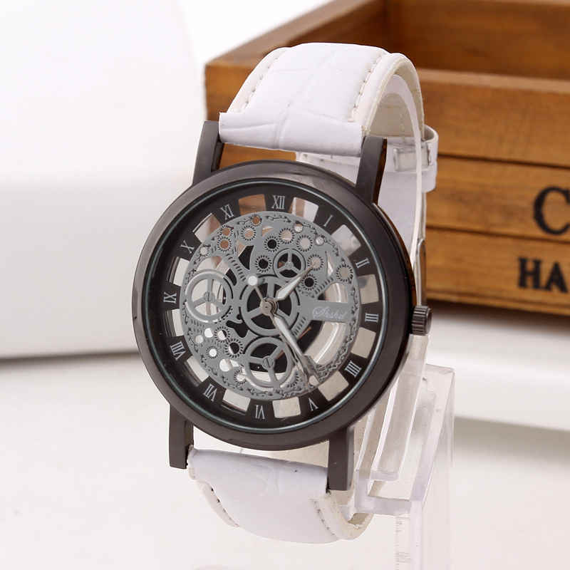 Foloy Watch For Men PU Leather Band Hollowing out Analog Alloy Quartz Wrist Watches Men Watch Clock: 6