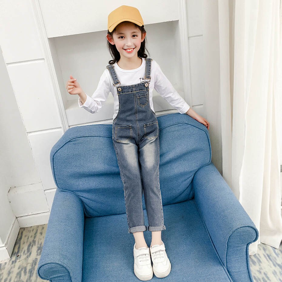 Vår höst barn flickoverall casual långa byxor solida jumpsuits för tonåringar barnkläder byxor med rem 6 8 10 12 14