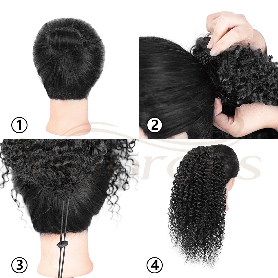 Coleta larga y rizada Afro vigorosa para extensiones de cabello, coleta sintética afroamericana con cordón, Clip