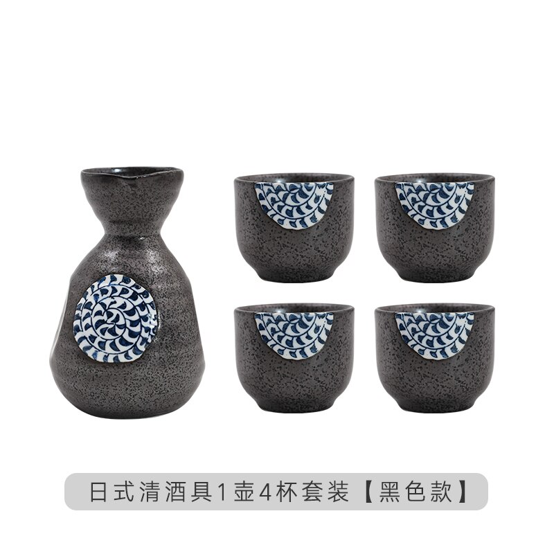 Japanese sake set ceramic white wine pot cup distributor household painted antique Chinese rice wine wineware: Four Cups in a Pot