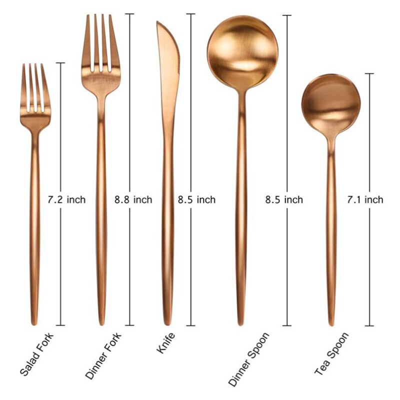 5 Stks/set Matte Rose Goud Zilver Ware Set 304 Roestvrij Staal Bestek Steak Mes Vork Lepel Dessertlepel Set: 5pcs rose gold set