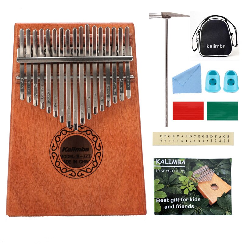 Piano de pulgar Kalimba 17 teclas, con bolsa de caoba martillos y partituras, muy adecuado para amantes de la música y niños: 17-tone  set B