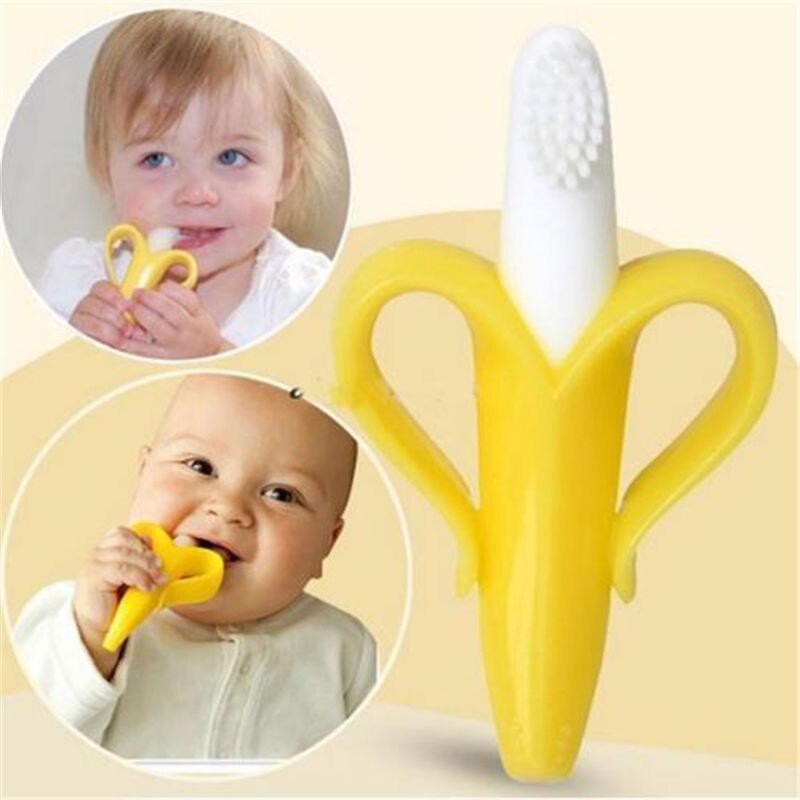 Baby Siliconen Training Tandenborstel Bpa Gratis Banaan Vorm Veilig Waggel Bijtring Chew Speelgoed Tandjes Ring Zuigeling Baby Kauwen