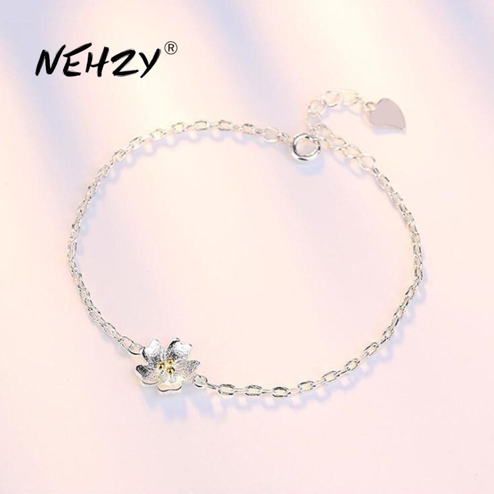 Nehzy  s925 stempel smykker kvinnearmbånd retro søt blomsterarmbånd lengde 19.5cm