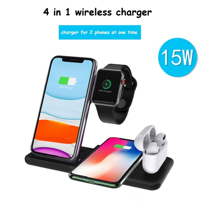 15W QI Drahtlose Ladegerät Stehen Halter 4 In 1 Schnelle Lade Dock Station Faltbare Für iPhone 11 XR X 8 Apple Uhr Airpods iWatch